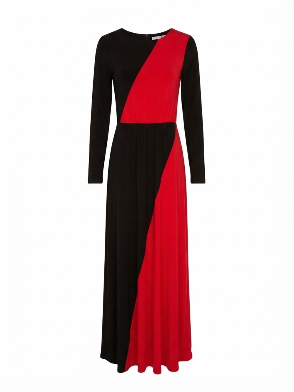 Alice + Olivia Black and Red Long-Sleeve Diagonal Colorblock Maxi Dress
